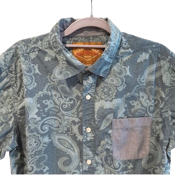 Red Camel Other - Red Camel Mens Short Sleeve Button Up‎ Shirt Blue Paisley Print Size L